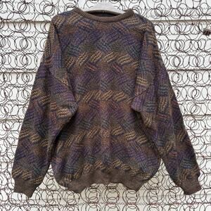 Vintage Y2K Haggar Dark Muted Earth Tone Braid Knit Fisherman 3D Sweater XXL